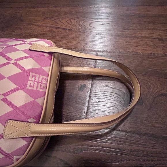 Givenchy EUC Authentic Pink Beige Diamond Pattern Canvas Leather Trim Handbag - Picture 3 of 16
